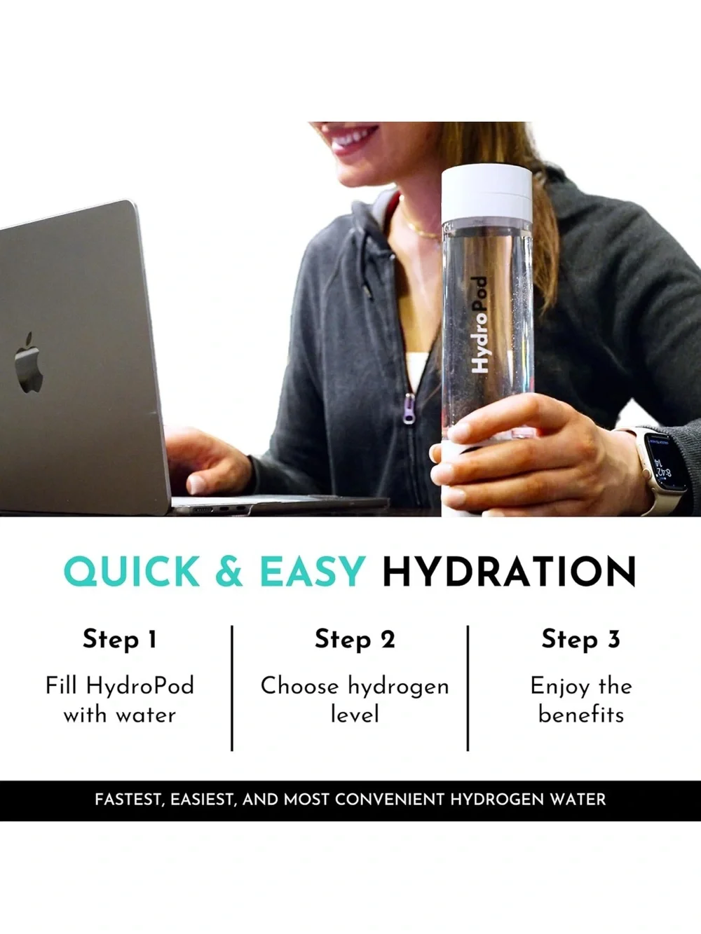 HydroPod Hydrogen Water Bottle - White new